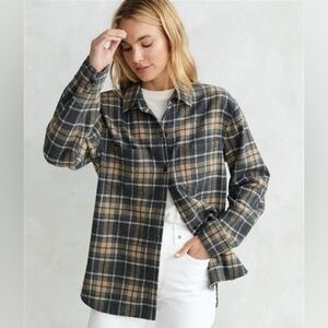 Jenni Kayne Plaid Button-Up Shirt in Black and Tan wool size medium